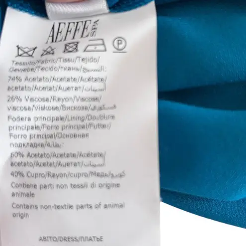 Alberta Ferretti Turquoise Crepe Lace Bell Cuff Long Sleeve Shift Dress Size 6 Blue