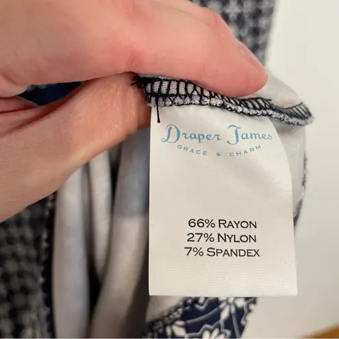 Draper James Honeycomb Floral Dress Navy Blue White 3/4 Sleeve Fit & Flare Dress