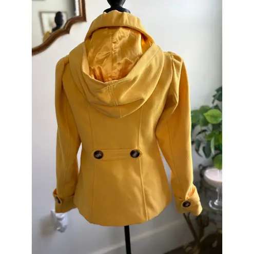 Pink Envelope Yellow Hooded Pea Coat Women's Small Double Breasted Stylish