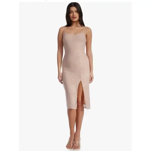 Dress the Population NEW Zahra Lace Front Slit Midi Dress Blush Size XS