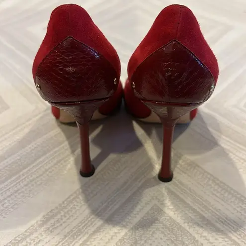 Jimmy Choo Women’s Red Suede Rocky Peep-Toe Pumps