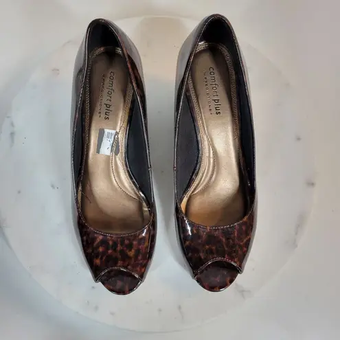 Comfort Plus by Predictions Womens Shoe 7.5 Brown Black Tortoise Peep Toe Wedge