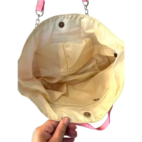 Ulta Pink Striped Tote Bag Inner Pockets Beach Gym Bag Medium Size