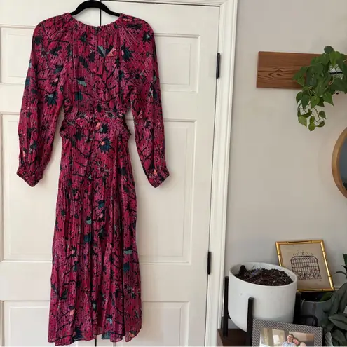 Ulla Johnson Helia Ruched Print Cotton Midi Dress Pink Snapdragon Size 2 Cut Out
