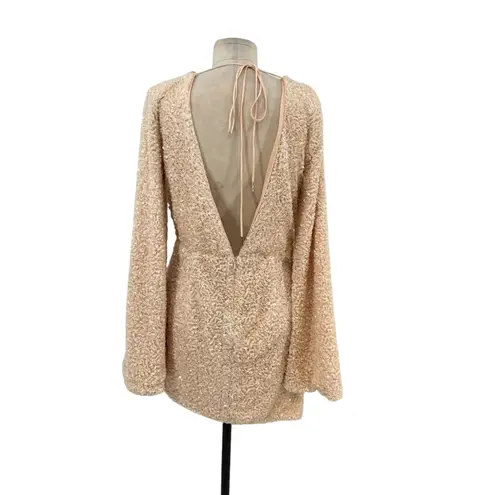 Michael Costello x Revolve Valerie Dress Mini Long Sleeve Sequin Ivory Medium