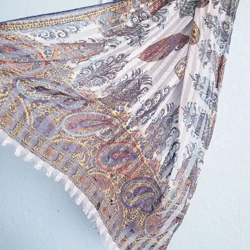 ETRO Paisley Floral Bohemian Print Scroll Sheer Paneled Silk Cashmere Scarf Brown