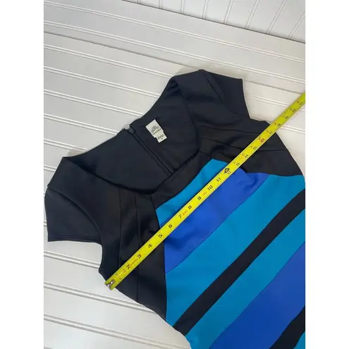 Sangria Blue & Black Stripe Mini Bodycon Dress Cap Sleeve Career Office Size 8