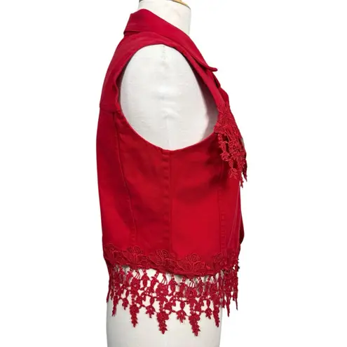 Vintage Watch L.A. Red Denim Lace Vest Women’s Small Made in USA