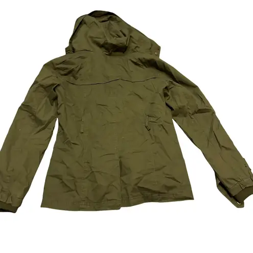 Miss London Olive Green Hooded Utility Jacket Women's XL Zip Snap Pockets
