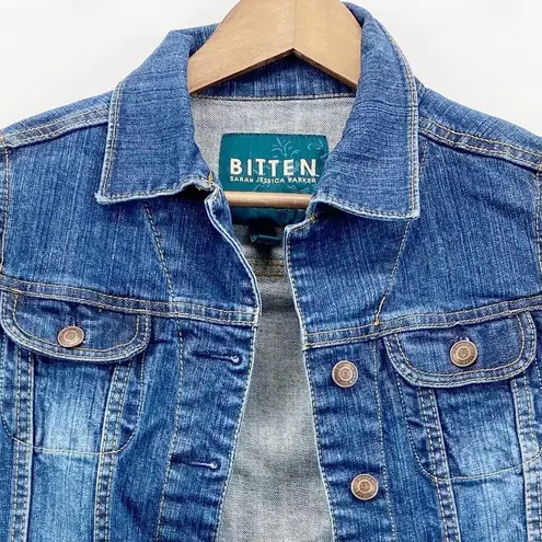 Parker Bitten Sarah Jessica  Womens XS Crop Flare Cuff Denim Trucker Jacket