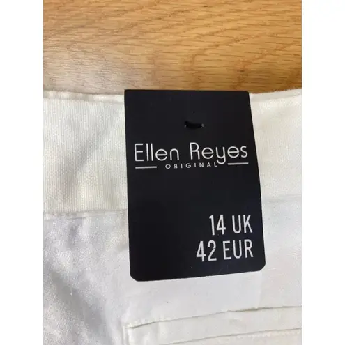 New Ellen Reyes Straight Leg Pant Womens 14 White Linen Blend Casual Tie Belt