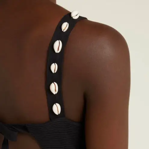 STAUD Rio shell-embellished ribbed knit cotton midi dress size S small