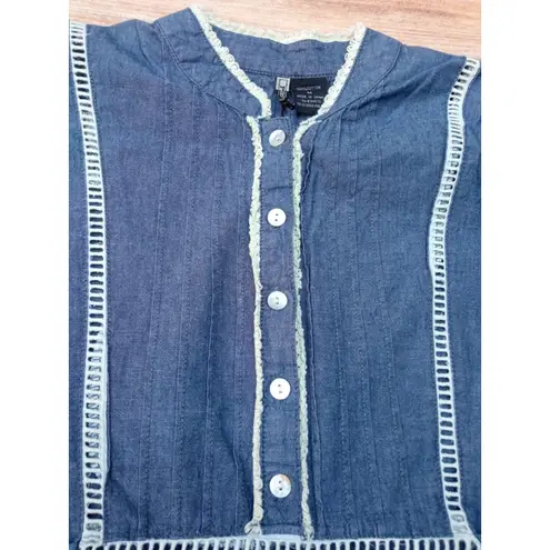 Passports Women's Denim Dress Sleeveless Blue Embroidery Size Medium