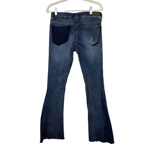 Dear John Jeans Women Flare Low Rise Stretch Denim Frayed 1 Pocket 30x32 Size 26