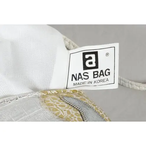 NAS Ivory Gold Silver Metallic Textured Leather Crossbody Bag Vintage 80s