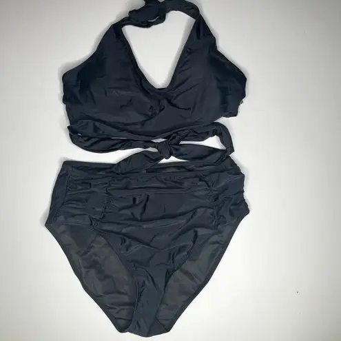 Blooming Jelly Black Two Piece Halter Swimsuit New L