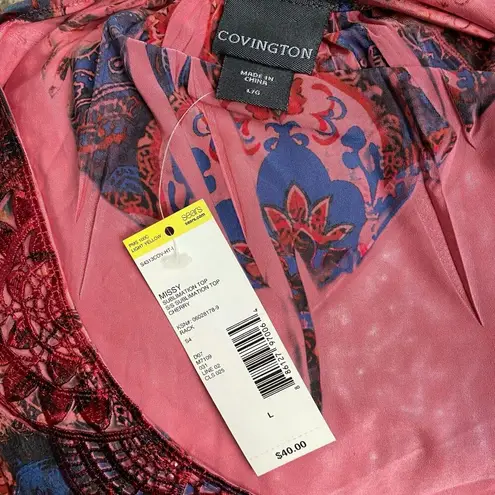 Covington Women's Cherry Missy Sublimation Top Blouse Size L NWT Artsy Print