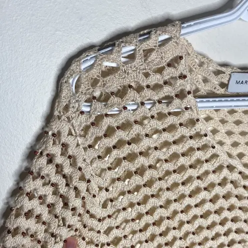 Marisa Christina linen blend beaded open knit crochet cardigan size XL
