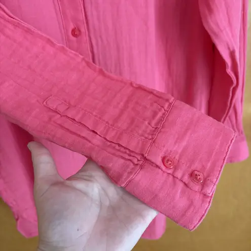 NWT LL Bean Womens Cloud Gauze Cover Up Midi Shirt Dress Pink Size Medium