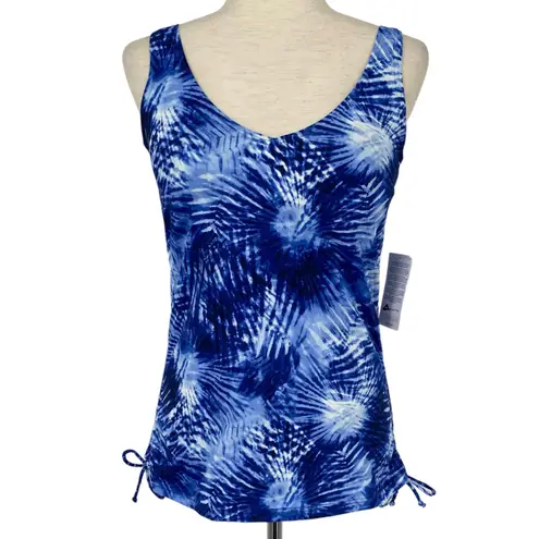 NEW LANDS END Chlorine Resistant Tie Dye Blue Cinch Waist Tankini Swim Top 8