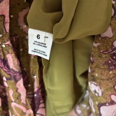 Ulla Johnson RARE Celestia Floral Batik Print Midi Dress Olive Ruffl Silk Size 6