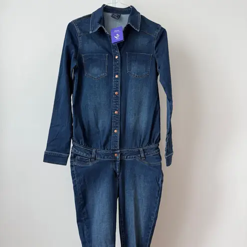 Seraphine Denim Jumpsuit Long Sleeve Button Front Blue Size 4 UK