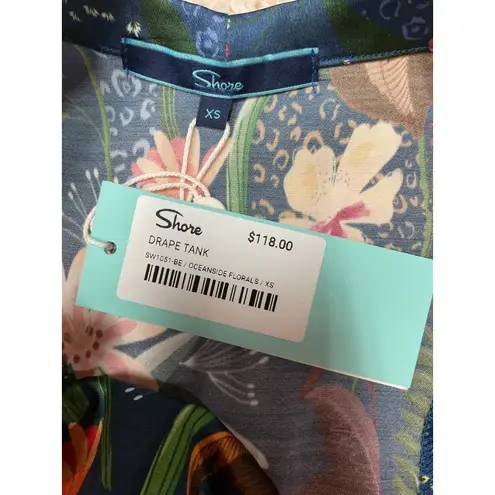 Shore Women's Oceansides Floral Drape Tank Size XS NWT Jewel Tone Dark Blue