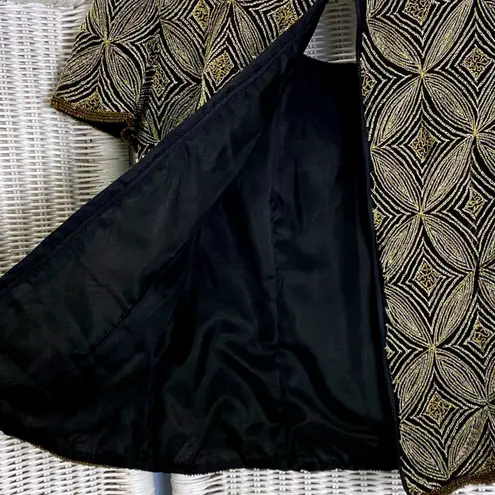 Papell Boutique Vintage 90s Evening Silk Beaded Top S Black Gold Holiday Glam