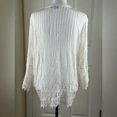 Adrienne Vittadini Gauze Crochet Trim Button Down Blouse Medium