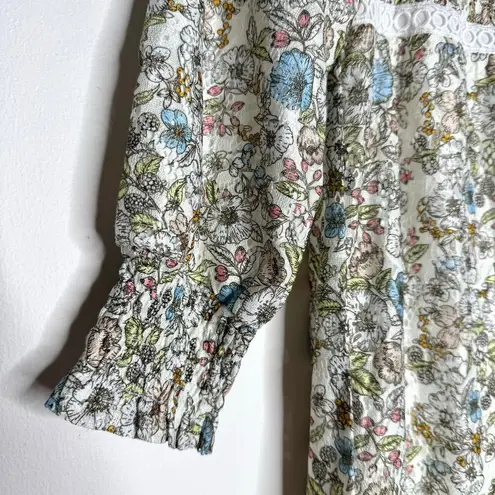 Udel New York Long Sleeve Crochet Floral Smocked Midi Dress XXS Cottagecore White