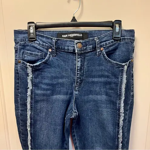 Karl Lagerfeld LIKE NEW Blue Fringe Crop Jeans Size 8