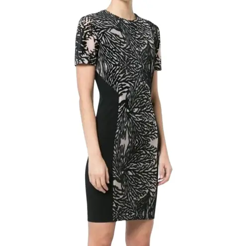 Yigal Azrouel Coral Reef Burnout Black Tan Short Sleeve Sheath Dress size 10