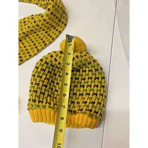 Vintage Winter Scarf Matching Hat Set Mens Womens Yellow Green Blue 1970s Retro