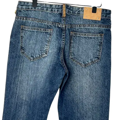 Blue Pearl Allen Schwartz Topaz Jeweled Jeans Blue 70s Flare Size 28 Y2K NWT