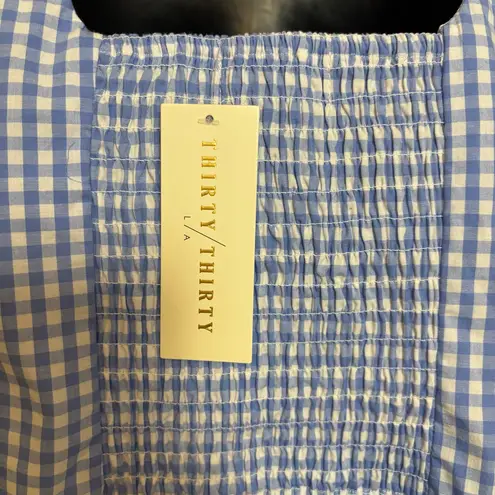 NWT Thirty Thirty Tank Top Gingham Crop Eyelet Lace Blue White Checkered Large