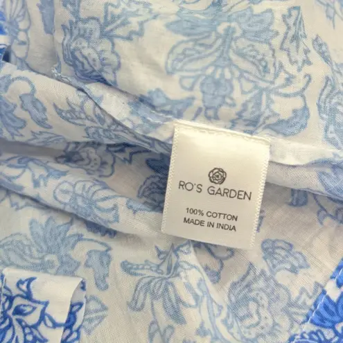 Ro’s Garden Blue Floral Peasant Blouse 3/4 Sleeve Tassel Tie Size M Size M