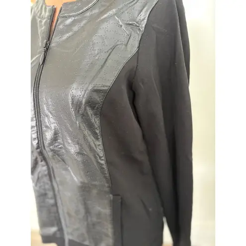 Weekends by Chico's Jacket Blazer Black Faux Leather Front Size 0