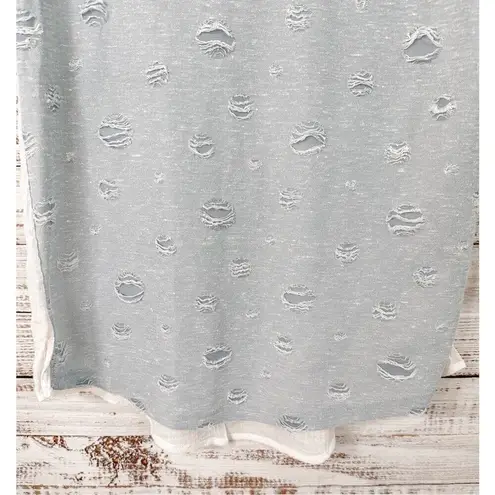 Hem & Thread Women's Distressed Color Block Short Sleeve Shirt Blue White Small