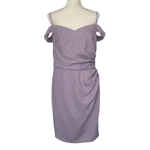 Oleg Cassini David’s Bridal Off The Shoulders Glitter Knit Sheath Dress Size 14 - Image 3