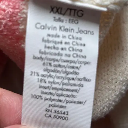 Calvin Klein Jeans NWT Cream Pink Striped Tunic Sweater 2XL XXL Split Back