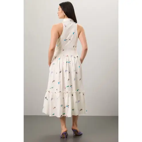 PRABAL GURUNG X RTR White Cotton Floral Embroidered Sleeveless Midi Dress 10