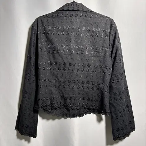 VTG Black Floral Embroidered Eyelet Button Down Crop Top Dark Cottage Core M Y2K Size M