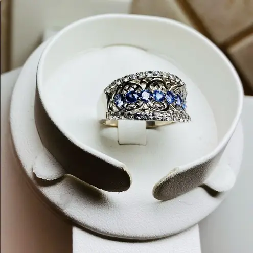 Victoria Wieck 1.33ct Tanzanite & White Zircon Ring Sterling Silver Sz 9 EUC Blue