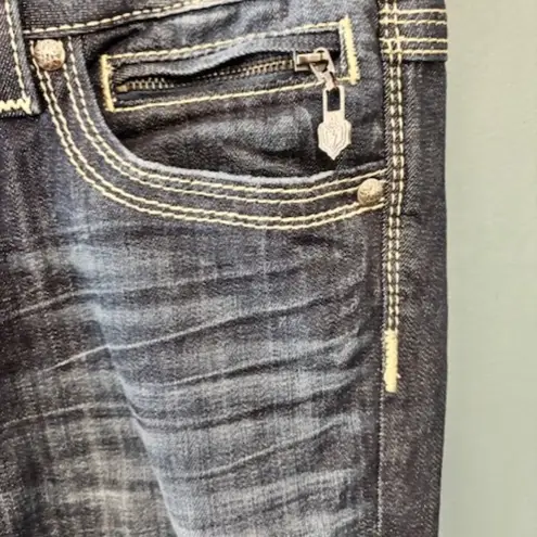 Y2K ReRock Express Jeans Womens 10L Barely Boot 32x34 Whisker Dark Low Rise Blue Size undefined