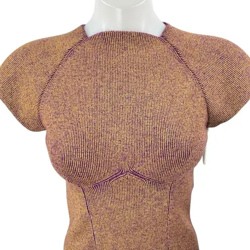 NEW Isa Boulder Shield Backless Sweater Tan Aubergine Short Sleeve Sweater Top M Size M