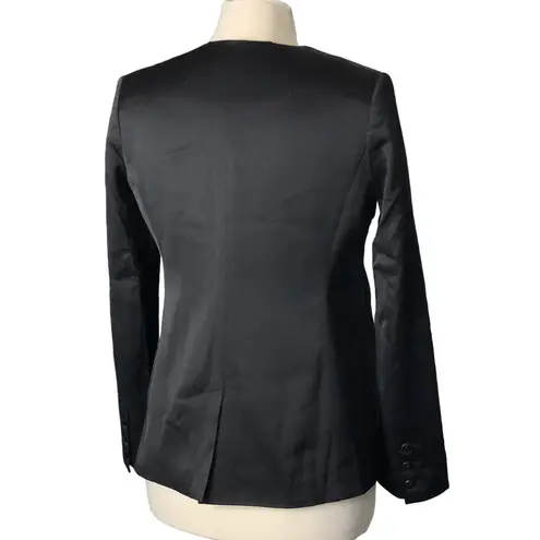 Frame  Womens Size 0 Black Silk Satin Blazer No Lapel Edgy Details Style lwot0083