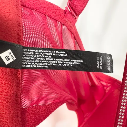 Torrid  42DDD Bra XO Plunge Push Up Diamante Red Lace Rhinestone‎ Plunge 393
