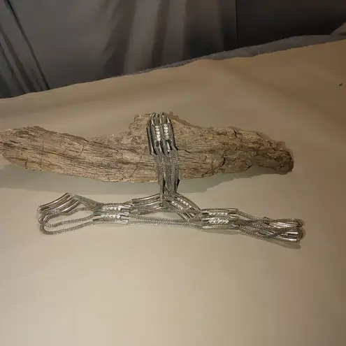 Vintage Silver Mesh Chain Belt Rhinestone Accents Adjustable Lobster Clasp