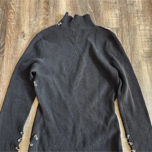 NICHOLAS Saba Midi Dress in Black Ribbed Size Medium Long Sleeve Cut Out Midi