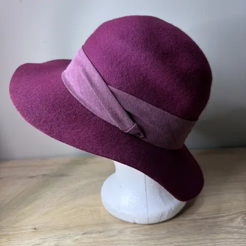 Cloche Hat Magenta Purple Wool Flapper Made in USA Round Crown Wide Brim Retro